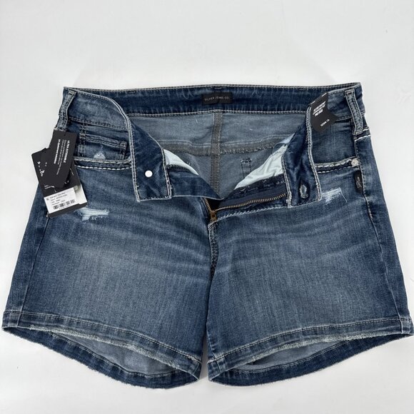 Silver Jeans Co. Size 12 W Elyse Mid Rise Comfort Fit Blue Jean Shorts Denim New - Picture 5 of 13